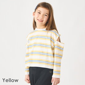 ボーダー Tシャツ | キッズ ベビー 子供 子供服 キッズ服 女の子 秋服 秋物 長袖 トップス ロンt ロンティー ロングTシャツ ティーシャツ プリント カットアウト 肩見せ スリット 保育園 キッズtシャツ 長袖tシャツ 綿 コットン 25AW 243173017