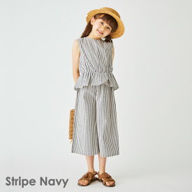 【 SALE 12%OFF】フリル付き セットアップ | キッズ ベビー 子供 子ども こども 子供服 キッズ服 女の子 ガールズ 春服 春物 夏服 夏物 ノースリーブ 袖なし フリル フレアパンツ 7分丈 保育園 チェック ストライプ 花柄 セット セット販売 上下セット 26SS 232136002