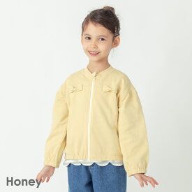 リボン付きフード無しジャケット| キッズ ベビー 子供 子供服 キッズ服 女の子 春 春服 春物 長袖 アウター パーカー 上着 羽織り 羽織 保育園 フードなし 裏毛 綿 ポケット キッズアウター ブルゾン フードなし リボン 薄手 キッズパーカー 前開き 冷房対策 日焼け対策 24SS