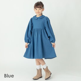 付け襟 デニムワンピース | キッズ ベビー 子供 子供服 キッズ服 女の子 春 春服 春物 夏 長袖 5分袖 ワンピース ワンピ キッズワンピ キッズワンピース デニムワンピ スカート 保育園 デニム ストレッチ お出かけ ポケット カジュアル 付け襟 スタイルアップ 24SS