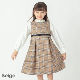 チェック柄レイヤードワンピース| キッズ ベビー 子供 子供服 キッズ服 女の子 春服 春物 長袖 長袖ワンピース ワンピース ワンピ キッズワンピ キッズワンピース スカート フォーマル セレモニー オケージョン 入園式 卒園式 入学式 結婚式 発表会 ポケット チェック 24SS