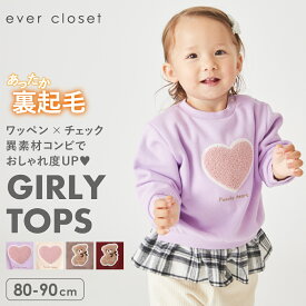 MAX15%OFF 裾柄フリル トレーナー | キッズ ベビー 赤ちゃん 子供 子供服 キッズ服 ベビー服 ベビーウェア 女の子 秋冬 秋服 長袖 トップス チュニック ベビートレーナー 保育園 お出かけ 出産祝い プレゼント スナップボタン 裏シャギー 裏起毛 24AW 244185005