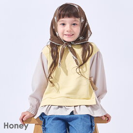 ふんわりシルエット プルオーバー | キッズ ベビー 子供 子供服 キッズ服 女の子 ガールズ 秋服 秋物 長袖 トップス 保育園 裏毛 綿 コットン スウェット スエット リボン ドッキング 重ね着風 キッズトレーナー チュニック ガーリー 25AW 223235009