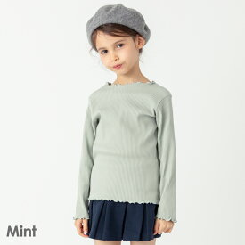 【送料無料】リブトップス| キッズ ベビー 子供 子供服 キッズ服 女の子 ガールズ 春服 春物 長袖 トップス 保育園 無地 フォーマル セレモニー 発表会 卒園式 入園式 入学式 フリル クルーネック きれいめ 上品 白 ロンt 長袖tシャツ ストレッチ リブ メロウ 無地 24SS