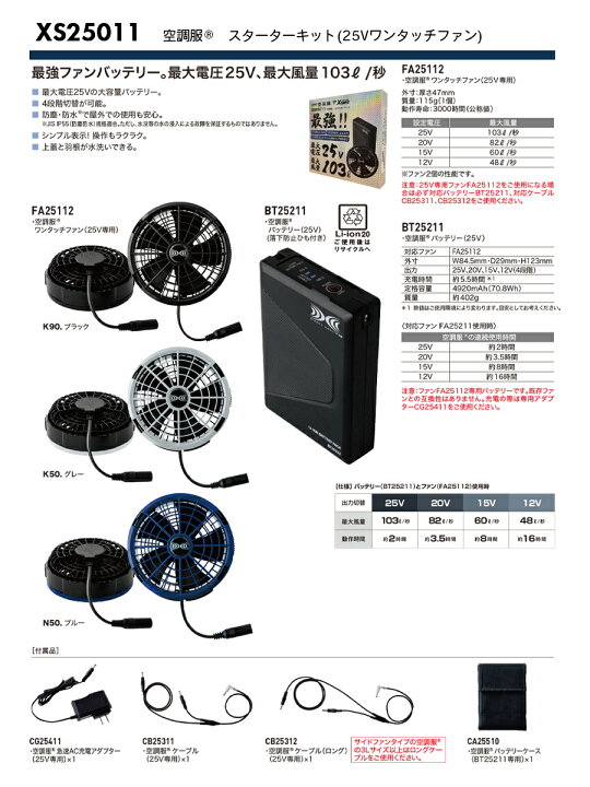 楽天市場】空調服(R)バッテリー ファンセット スターターキット25V 