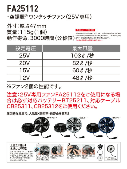 楽天市場】空調服(R)バッテリー ファンセット スターターキット25V 