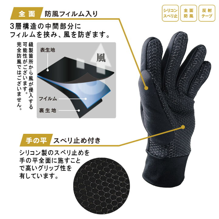 おたふく手袋 冬用防寒手袋 背面防風 ブラック スベリ止め JW-142 LLサイズ タッチパネル 反射テープ おたふく手袋 冬用防寒手袋 背面防風 ブラック スベリ止め JW-142 LLサイズ タッチパネル 反射テープ
