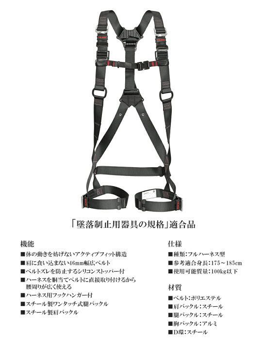 楽天市場】タジマ フルハーネス安全帯 ハーネスZS 黒 Lサイズ 新規格 