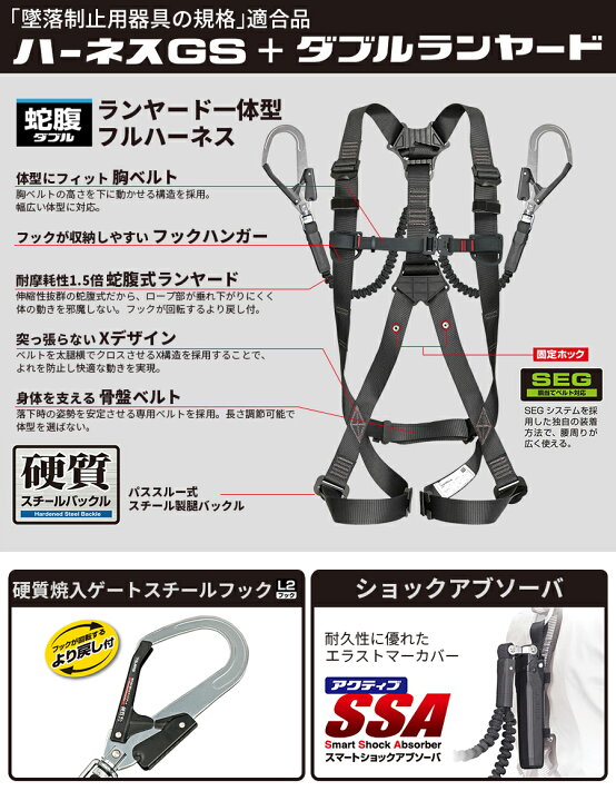楽天市場】フルハーネス安全帯3点セット Mサイズ ランヤード一体型 