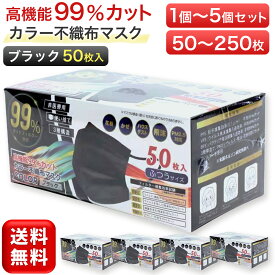 カラー不織布マスク ふつうサイズ 50枚入り 黒 ブラック マスク 高機能99％カット 不織布マスク 普通サイズ 使い捨て HIRO ヒロコーポレーション 1個 2個 3個 4個 5個 まとめ買い 送料無料