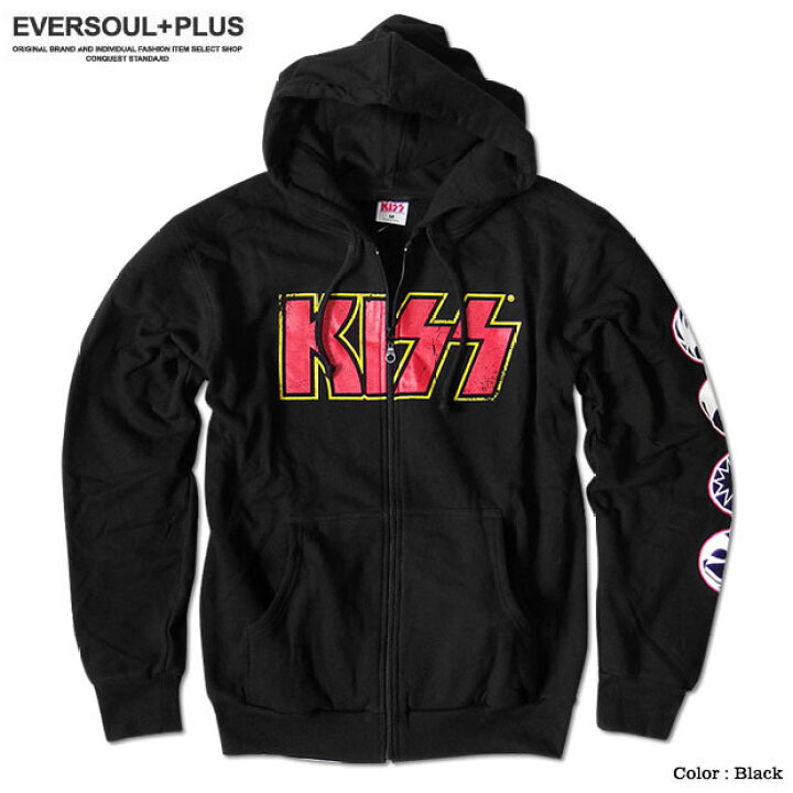 楽天市場 Kiss Apparel 正規品 キッス ジップパーカー メンズ 裏起毛 フーディー ジップアップ パーカー 袖 プリント バンド グッズ 大きいサイズ ゆったり メンズファッション ビッグシルエット Eversoul Plus 公式 メンズ通販