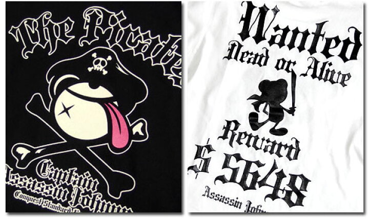 楽天市場 キャラクター プリント ロンt 長袖 ｔシャツ メンズ Tシャツ 海賊旗 おしゃれ かわいい Eversoul 殺し屋ジョニー イラスト 白 黒 ブラック ホワイト 春 秋 冬 バックプリント Eversoul Plus 公式 メンズ通販