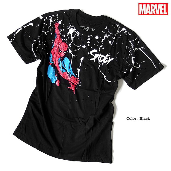 楽天市場 スパイダーマン プリント ｔシャツ メンズ ペイント ドリッピング マーベル 半袖 キャラクター Marvel アメコミ Tシャツ グッズ 黒 ブラック Eversoul Plus 公式 メンズ通販