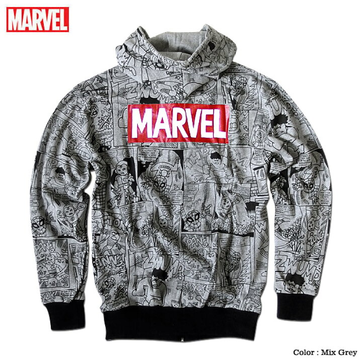 楽天市場 マーベル Marvel ジップパーカー メンズ 裏起毛 パーカー フーディー 厚手 総柄 プリント コミック デフォルメ イラスト 杢グレー アメコミ グッズ 大きいサイズ ジップアップ Eversoul Plus 公式 メンズ通販