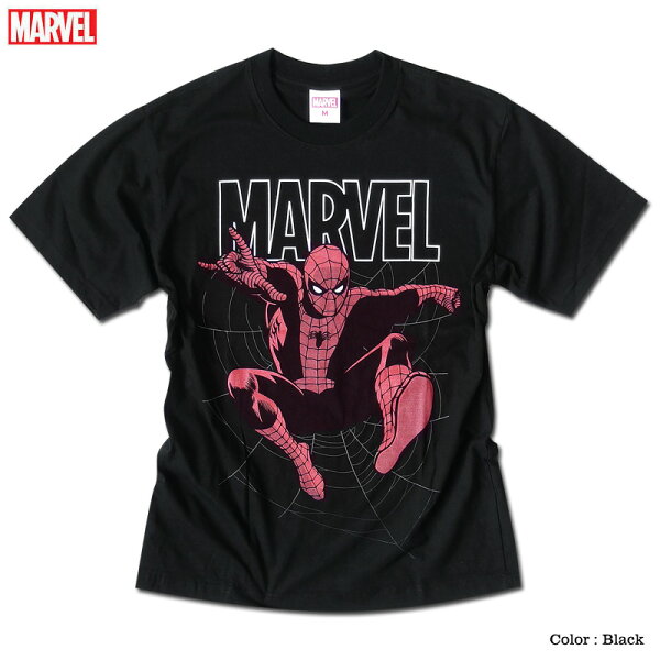 マーベル Tシャツ MARVEL メンズ スパイダーマン tシャツ レディース キャラクター プリント 半袖 アメコミ アベンジャーズ Avengers ヒーロー グッズ ブラック ペアルック ダンス ストリート ユニセックス プレゼント ギフト【メール便送料無料】