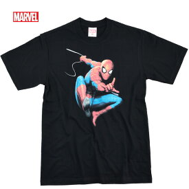 正規品【クロネコゆうパケット便で送料無料】 マーベル Tシャツ MARVEL メンズ スパイダーマン tシャツ レディース キャラクター プリント 半袖 アメコミアベンジャーズ Avengers ヒーロー グッズ 黒 ブラック ペアルック ダンス ストリート ユニセックス プレゼント ギフト