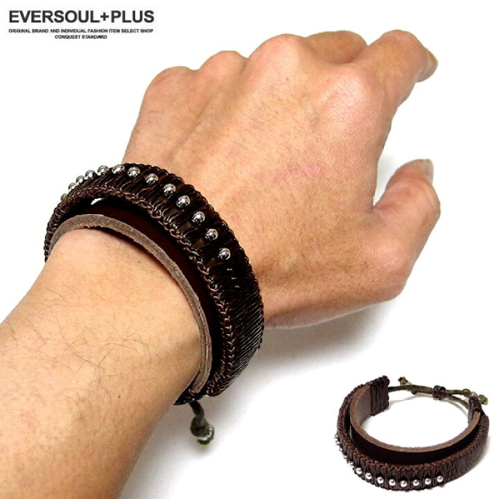 楽天市場 Eversoul ブレスレット メンズ レザー 革 二重巻き スタッズ アクセサリー ブレス ネイティブ ビンテージ インディアン おしゃれ ブラウン Eversoul Plus 公式 メンズ通販