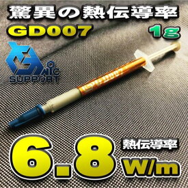 【GD007】驚異の熱伝導率 6.8W/m CPUグリス 1g GD007 超高性能 シリコン ヒートシンク1本