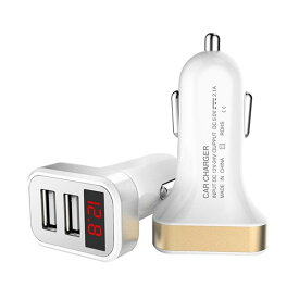 数字電圧計 シガーソケット 【ゴールド】USB車載充電器 デジタル電圧計 USB 2ポート