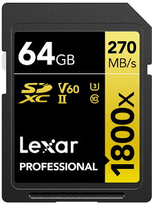Lexar SD�J�[�h Professional 1800x SDXC�J�[�h �ő�Ǎ�270MB/�b ����180MB/�b UHS-II Clas