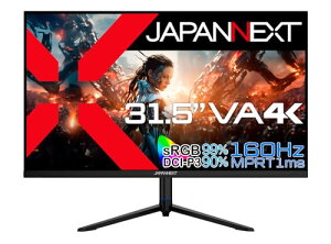 JAPANNEXT 31.5�C���` �Q�[�~���O���j�^�[ 160Hz 1ms 4K UHD 3840x2160�𑜓x VA �p�l�� �f�B�X�v���C
