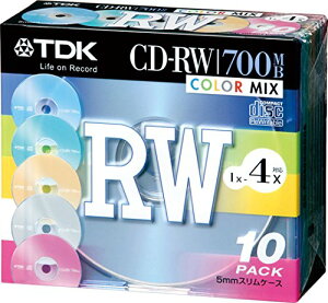TDK CD-RW�f�[�^�p700MB 4�{���J���[�~�b�N�X 5mm���P�[�X����10���p�b�N [CD-RW80X10CCS]