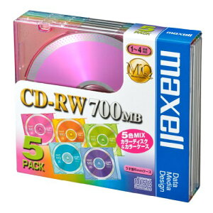 maxell �f�[�^�p CD-RW 700MB 4�{���Ή� �J���[�~�b�N�X 5�� 5mm�P�[�X�� CDRW80MIX.1P5S
