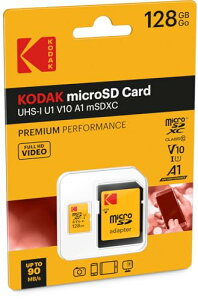 KODAK 128GB �N���X10 UHS-I U1 MicroSDXC�J�[�h �A�_�v�^�[�t�� �������ݑ��x10�{