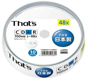 ���z�U�d�� That's CD-R�f�[�^�p 48�{��700MB �X�s���h���P�[�X10���� CDR80WTY10MBV
