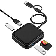 Qwiizlab USB C/A 3.0 ハブ、薄型軽量デザイン、3 USB ポート 5Gbps、480Mbps SD/micro SD カード