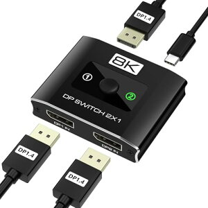 Displayport �ؑ֊� 2����1�o�� 8K/60Hz 4K/144Hz�Ή� Display Port 1.4 �f�B�X�v���C�ؑ֊� �p�\�R