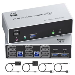 Displayport KVM �ؑ֊� 2 ����3 �o�́A8K@60Hz/4K@120Hz�A�~���[/�g�����[�h 3 �� USB 3.0 �|�[�g