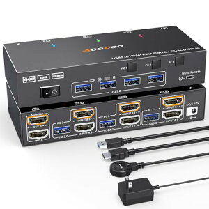 HDMI USB3.0 KVM�ؑ֊� 4K@60Hz 2K@120Hz �f���A�����j�^ 4��USB�|�[�g EDID�ێ� KVM�ؑ֊� 1�g�̃L