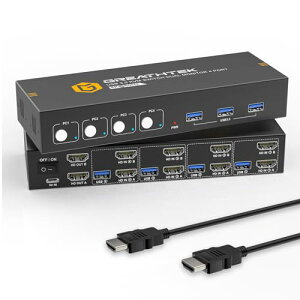 KVM�X�C�b�` HDMI 4�|�[�g�AUSB3.0 KVM �f���A�����j�^�[�AUHD 4K@60Hz�𑜓x�AHDMI KVM�ؑ֊� 4����2�o�́A