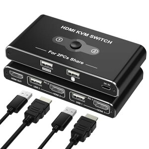 KVM�X�C�b�` HDMI 2����1�o�� KVM �ؑ֊� �p�\�R��2�� �L�[�{�[�h/�}�E�X/�f�B�X�v���C1�䋤�L�ł���؂�ւ��� 4K@60Hz�f