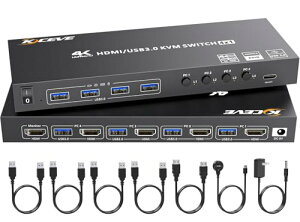 KCEVE HDMI USB3.0 KVM�X�C�b�` 4����1�o�́A4K@60Hz�Ή� EDID�G�~�����[�V�������ځAUSB3.0�|�[�g×4�A4��
