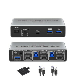 8K@60Hz HDMI+DisplayPort KVM�X�C�b�` 2����2�o�� PC 2�䃂�j�^�[2�� KVM �ؑ֊� HDMI2.1 �p�\�R��