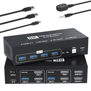 8K@60Hz HDMI KVM�X�C�b�` 2����2�o�� HDMI KVM �ؑ֊� �p�\�R��2�䃂�j�^�[2��؂�ւ� 4��USB 3.0�|�[�g