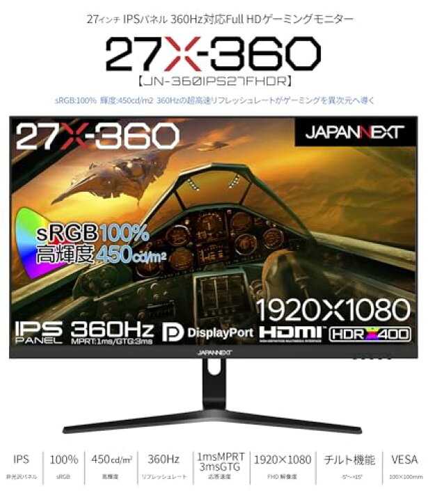 楽天市場】JAPANNEXT 27インチ IPSパネル Full HD(1920 x 1080) 360Hz 