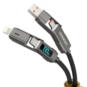 aceyoon USB Type C �[�d�P�[�u�� ���C�g�j���O �ϊ� �ő�60W �}���[�d �}���` �P�[�u�� LED�f�B�X�v���C 4in1 l