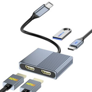 HDMI Type-C �ϊ��A�_�v�^�[ �f���A��HDMI �g���� 4-in-1�}���`�f�B�X�v���C�A�_�v�^ HDMI 2��+USB3.0+PD�[�d