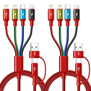 6�C��1 �[�d�P�[�u�� 2�{�Z�b�g 1.8M �}���`USB�P�[�u�� 4.0A 3in1 �i�C������ �f�[�^�]�� USB A/C�A�_�v�^�[�ϊ� L