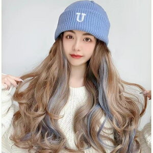 【送料無料】 髪飾り ニット帽 ウィッグ ニット帽付き 暖かい 小顔効果 ロング ウェーブ かわいい コスプレ カール おしゃれ フルウイッグ 簡単 自然 便利 仮装 変装 cap