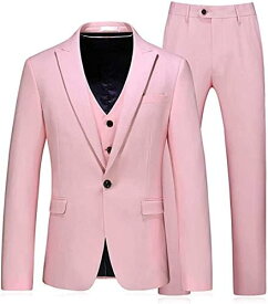 メンズスーツ スリーピース 大きいサイズ ピンク スリム パーティ オシャレ
