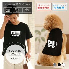 犬とペアルック 2点セット 国旗風 名入れ 半袖ドライTシャツ＆犬服 タンクトップ ペット服 夏服 春服 ギフト プレゼント pairtank-10