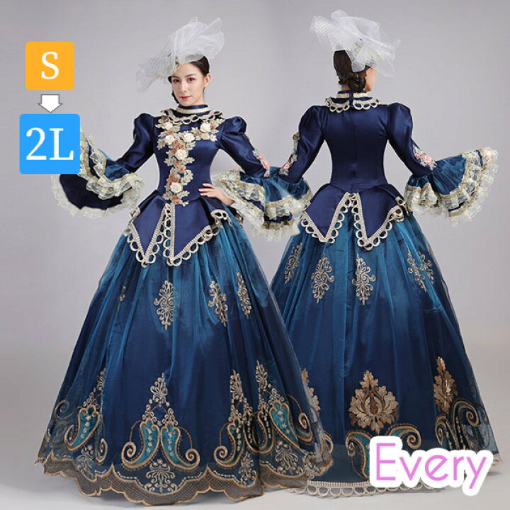 楽天市場 貴婦人 ドレス ロココドレス 中世 ヨーロッパ 貴族 中世貴族風 お姫様 パーティー ファスナー ロングドレス 大きいサイズ ワンピース プリンセスライン 刺繍 長袖 Aライン イベント 学園祭 文化祭 演劇 オペラ声楽 演奏会 ステージ 舞台衣装 撮影 コスプレ