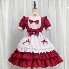 クリスマス メイド服 レデイース ワンピース かわいい リボン 蝶結び フリル ロリータ コスチューム クリスマスモチーフ衣装 Lolita フルセット コスプレ 仮装舞踏会 パーテイー セクシー 可愛い レッド 半袖 トップス be268c0c0t2