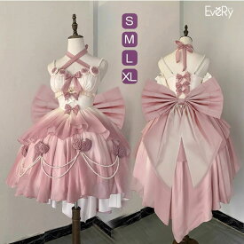 ロリータ jsk ワンピース 可愛い プリンセスドレス お姫様 Lolita グラデーションピンク ロリータ服 リボン 可愛い アイドル衣装 コスチューム コスプレ衣装 文化祭 学園祭 かわいい 萌え イベント ロリータファション d8035c0c0m6
