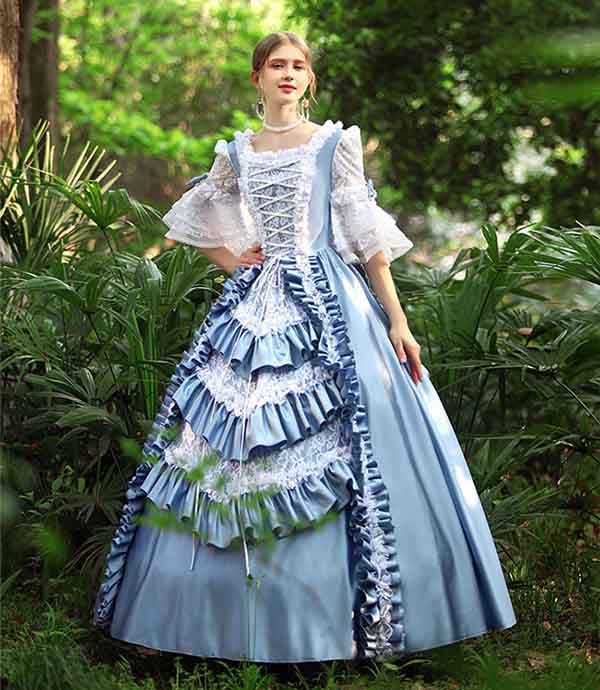ドレス レディース ロングドレス ロココ 貴族ドレス 中世ヨーロッパ 宮廷 青 プリンセスドレス サイズ指定OK 西洋ドレス ワンピース 