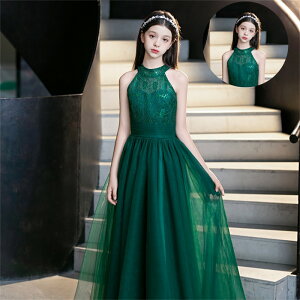 ピアノ発表会 ドレス 子供 女の子 発表会ドレス 子ども ワンピース ノースリーブ レース グリーン ビリジアン お祝い日 演奏会 音楽会 フォーマル 誕生日 撮影 パーティー ジュニア ロングド